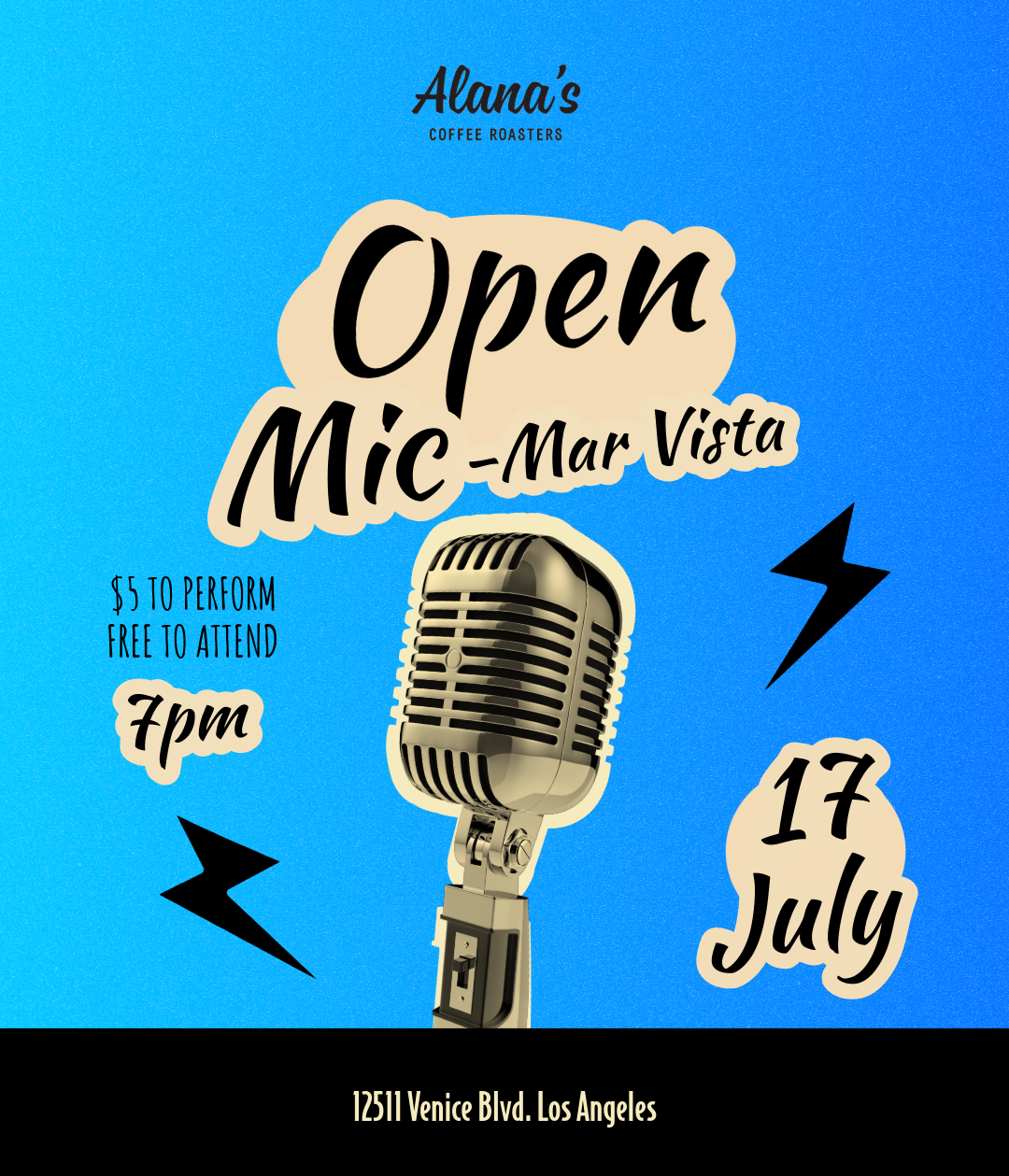 Alana's Open Mic - Mar Vista | Jul 17th | Alana's Coffee Roasters